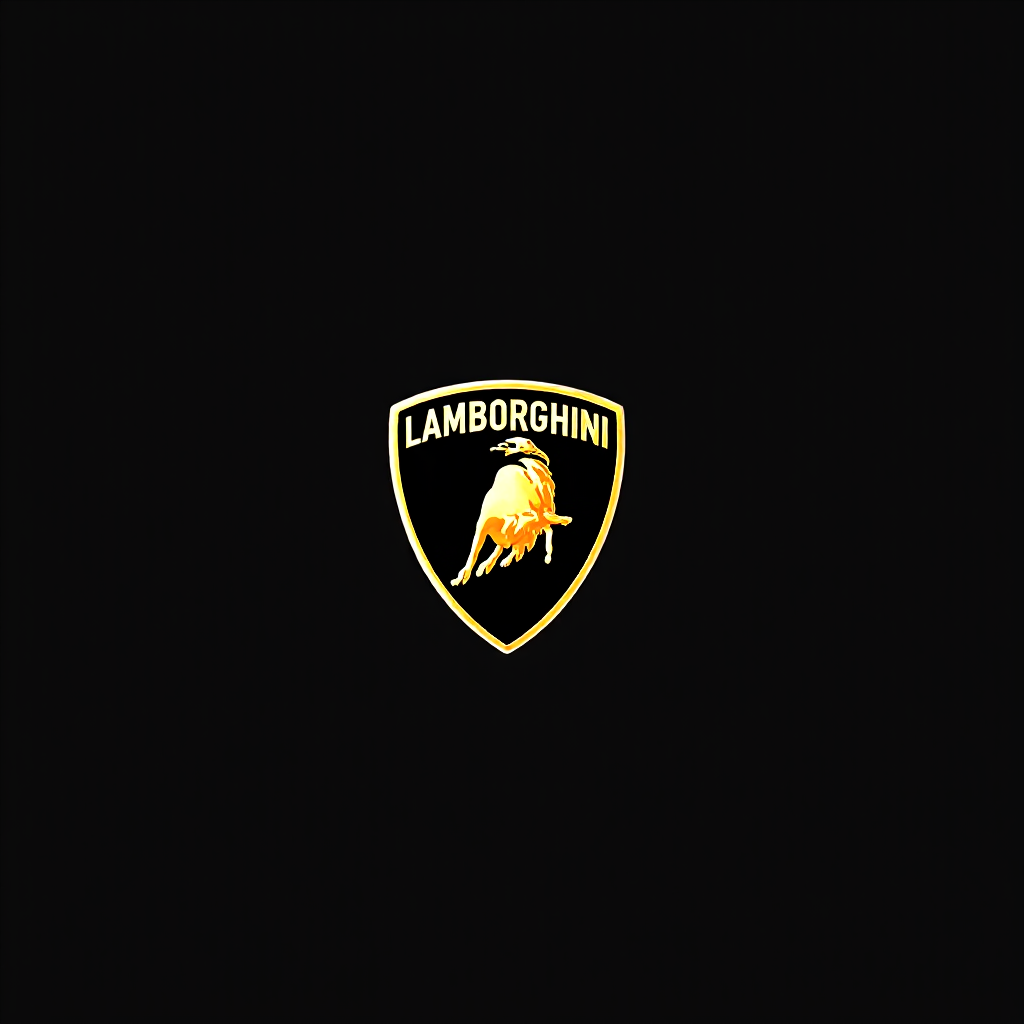 Lamborghini logo with golden bull on black background.