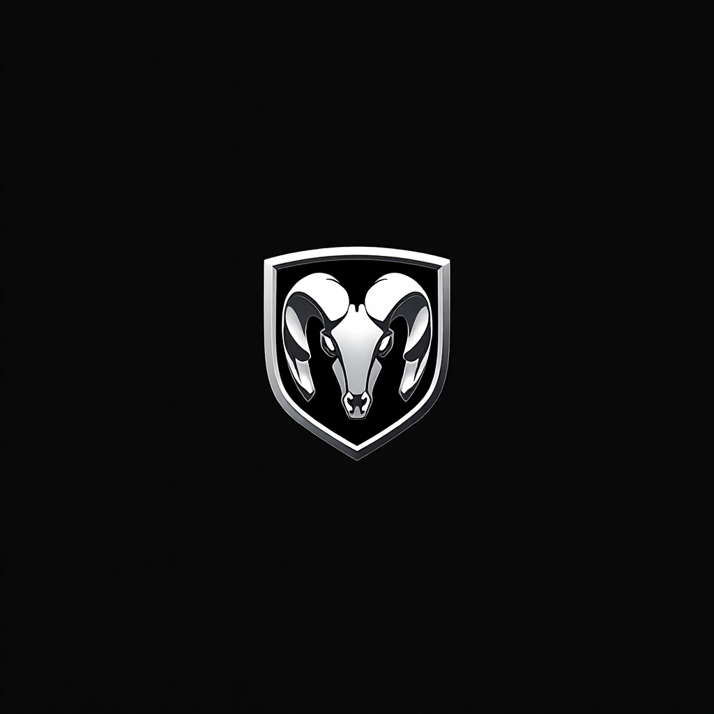 Silver ram logo on black background