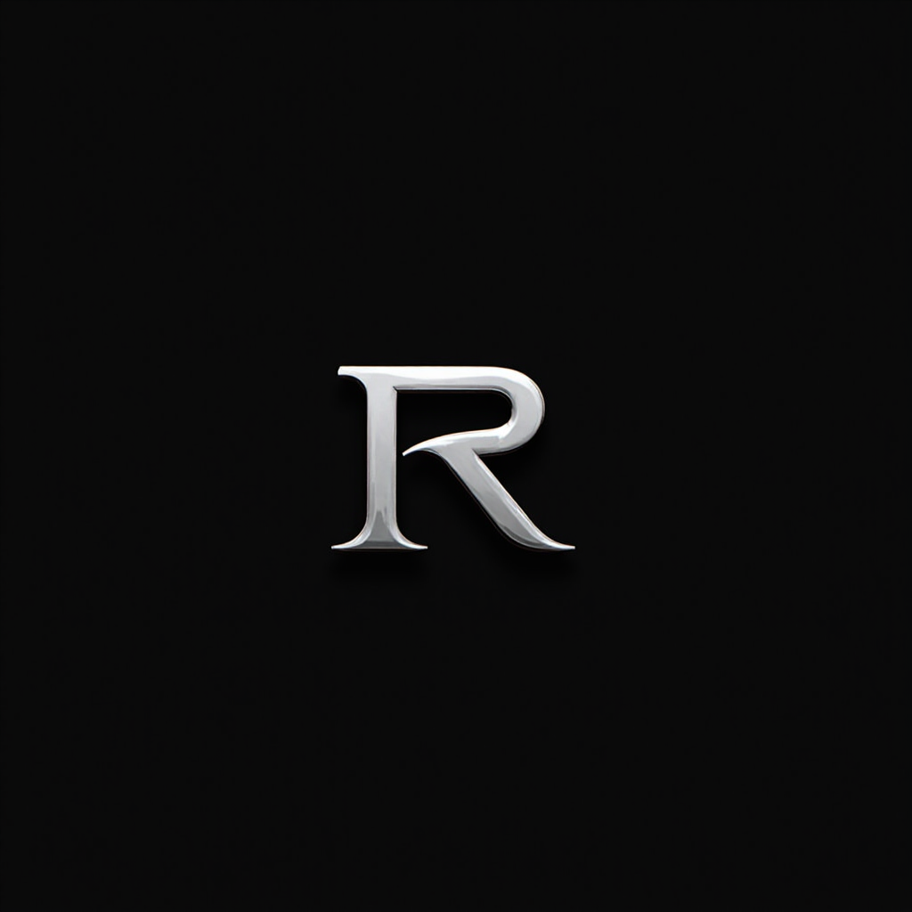 Metallic letter R on black background