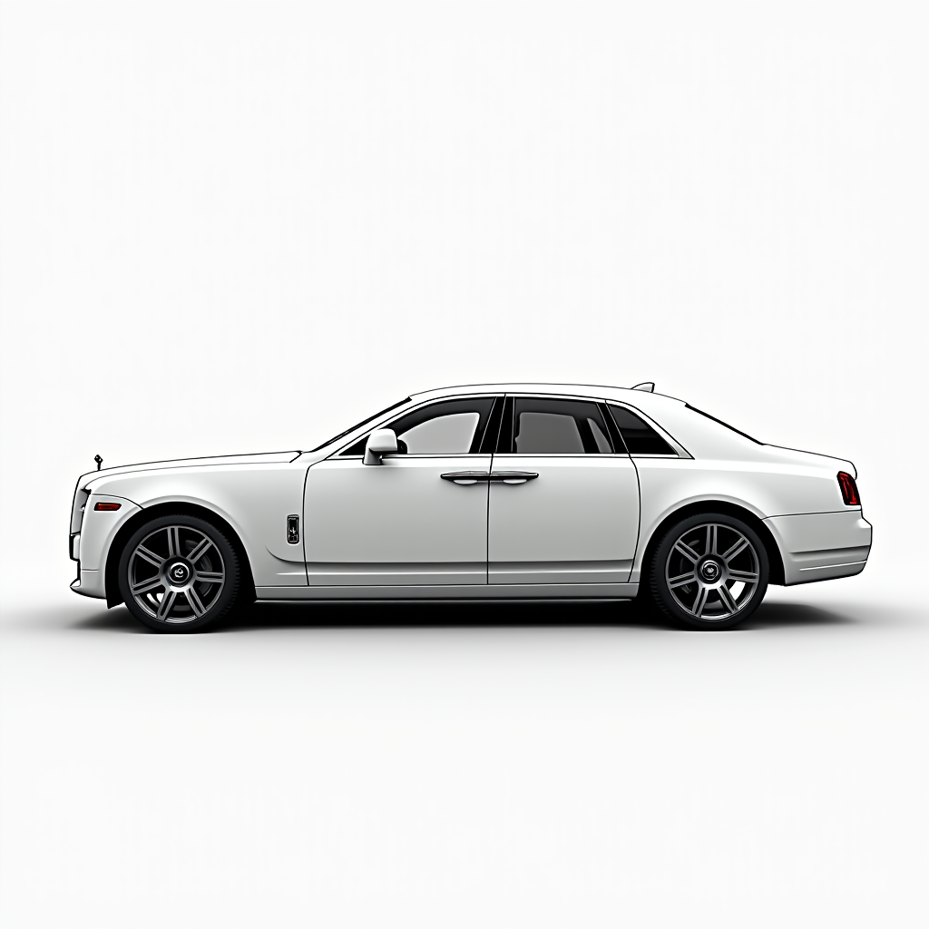 White luxury sedan on white background