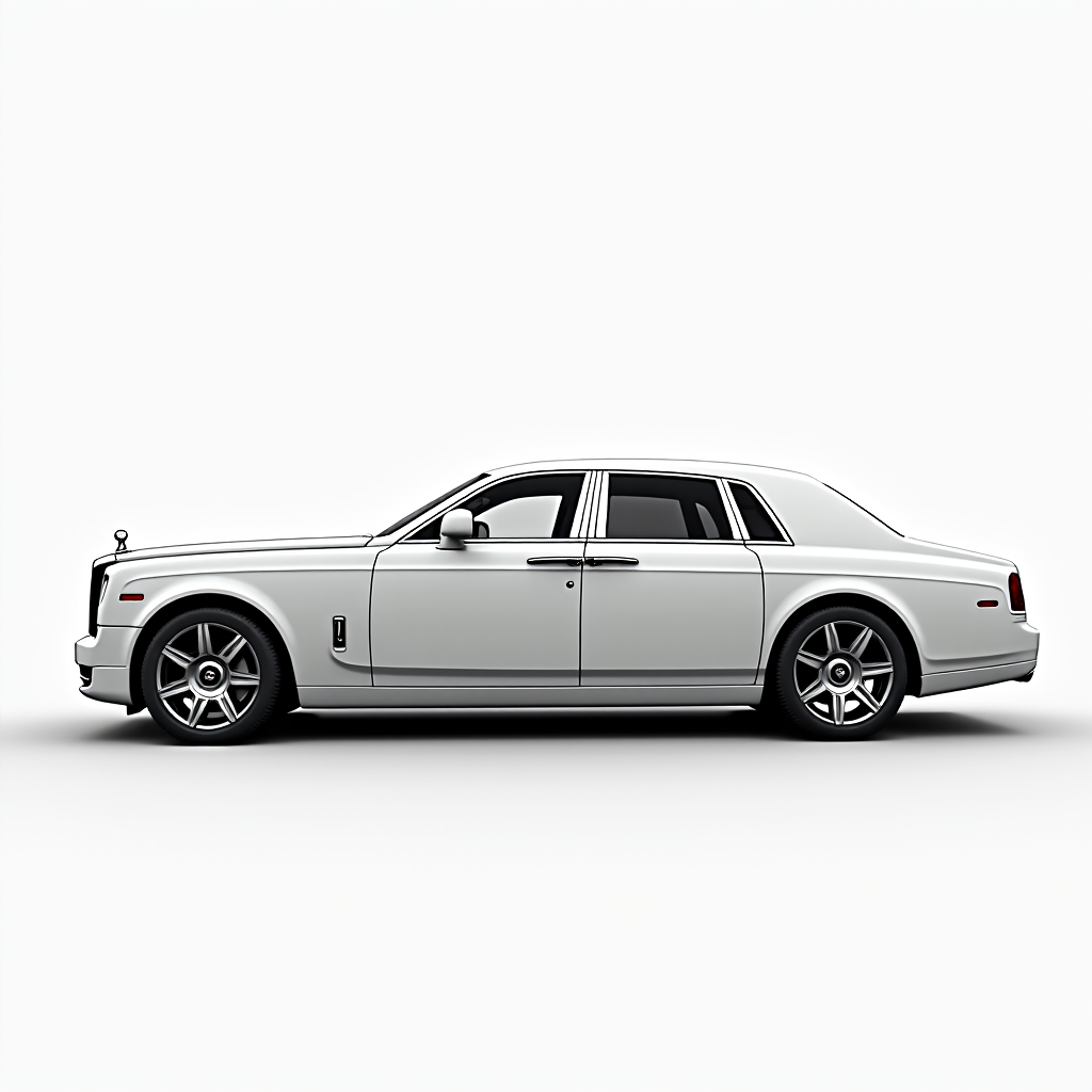Luxury car, silver sedan, side view