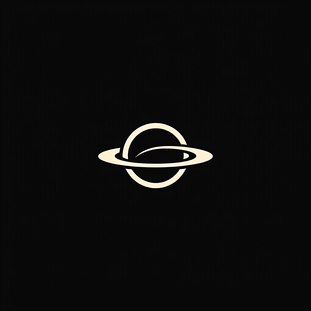 Minimalist Saturn logo on black background