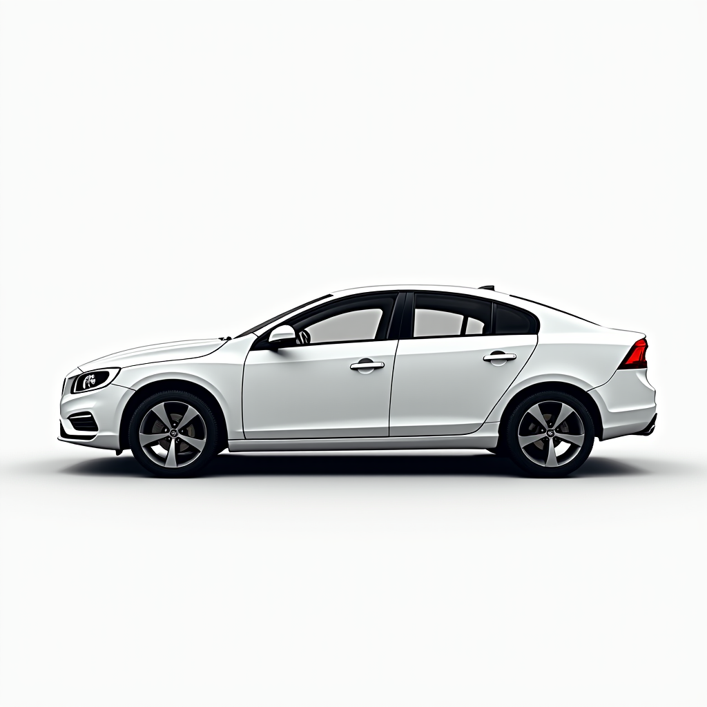 Side view of sleek modern white sedan car.