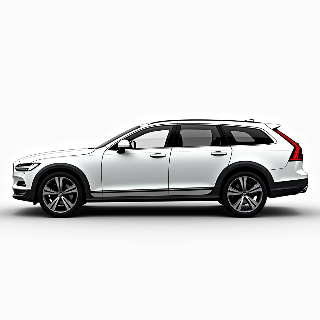 White luxury station wagon, side view.
