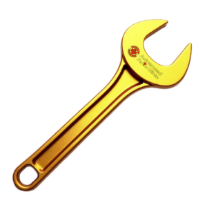 Golden wrench with branding